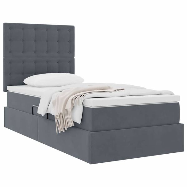 vidaXL Lit avec rangement et matelas Gris fonc&eacute; 100 x 200 cm Velours