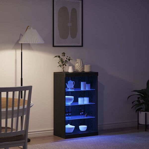 vidaXL Buffet LED Ch&ecirc;ne noir 60,5 x 37 x 100 cm Bois d'ing&eacute;nierie