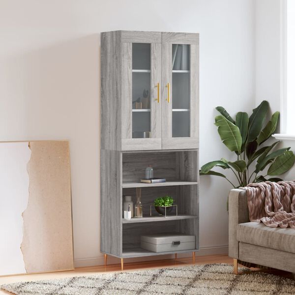 vidaXL Buffet haut Sonoma gris 69,5x34x180 cm Bois d'ing&eacute;nierie