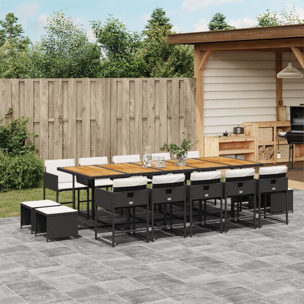 vidaXL Ensemble &agrave; manger de jardin 15 pcs coussins noir r&eacute;sine tress&eacute;e