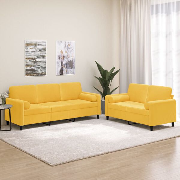 vidaXL Ensemble de canap&eacute;s 2 pcs coussins d&eacute;coratifs et coussins Jaune