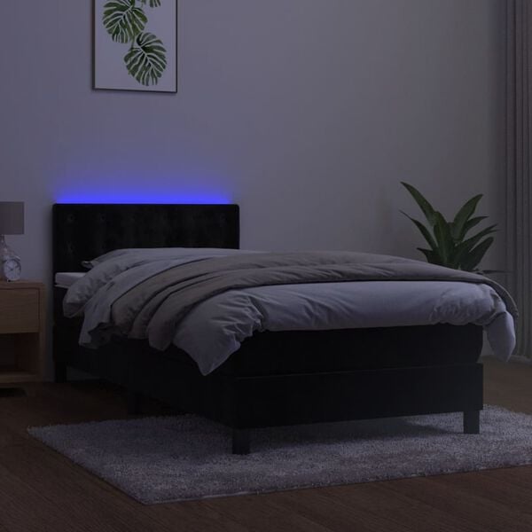 vidaXL Sommier &agrave; lattes de lit avec matelas et LED Noir 90x200 cm