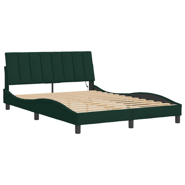 vidaXL Cadre de lit avec LED sans matelas Hanko vert fonc&eacute; 120x200cm velours