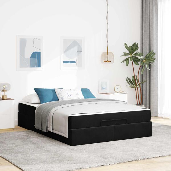 vidaXL Cadre de lit avec matelas avec matelas 2 pcs Noir Velours