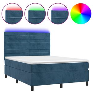 vidaXL Sommier &agrave; lattes de lit avec matelas LED Bleu fonc&eacute; 140x190 cm