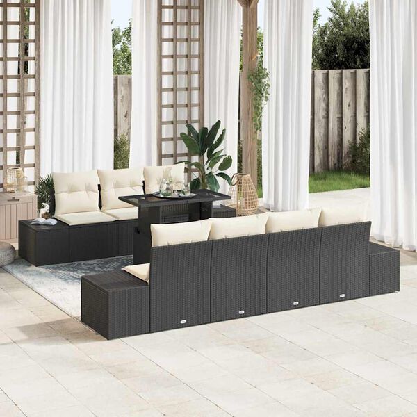 vidaXL Ensemble de Canap&eacute;s avec coussin 8 pcs Noir et Cr&egrave;me polyrotin