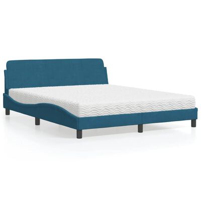 vidaXL Lit avec matelas bleu 160x200 cm velours