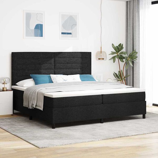 vidaXL Lit &agrave; ressorts avec matelas Noir 200 x 200 cm tissu