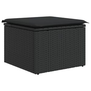 vidaXL Tabouret de jardin avec coussin Noir 55x55x37 cm R&eacute;sine tress&eacute;e