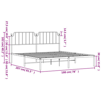 vidaXL Cadre de lit métal sans matelas et tête de lit blanc 193x203 cm