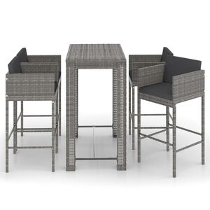 vidaXL Ensemble de bar de jardin 5 pcs et coussins R&eacute;sine tress&eacute;e Gris