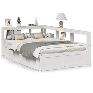 vidaXL Lit biblioth&egrave;que sans matelas blanc 135x190 cm bois pin massif