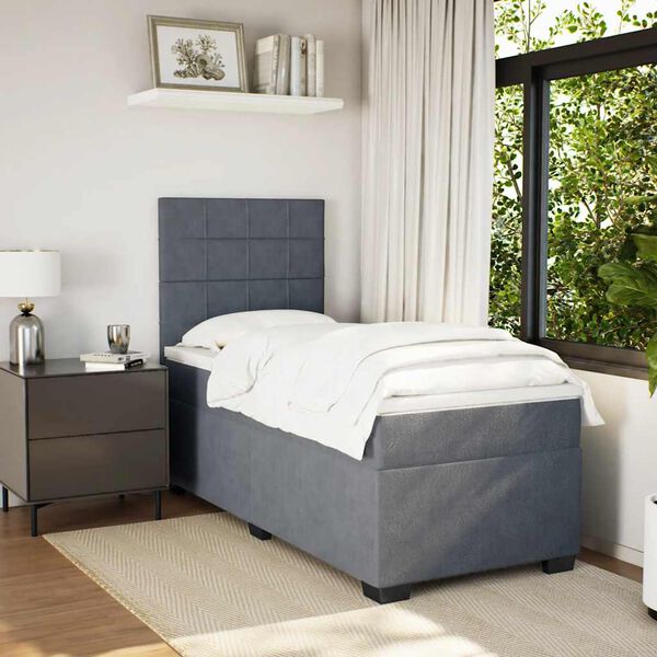 vidaXL Sommier &agrave; lattes de lit et matelas Gris fonc&eacute; 80x200 cm Velours