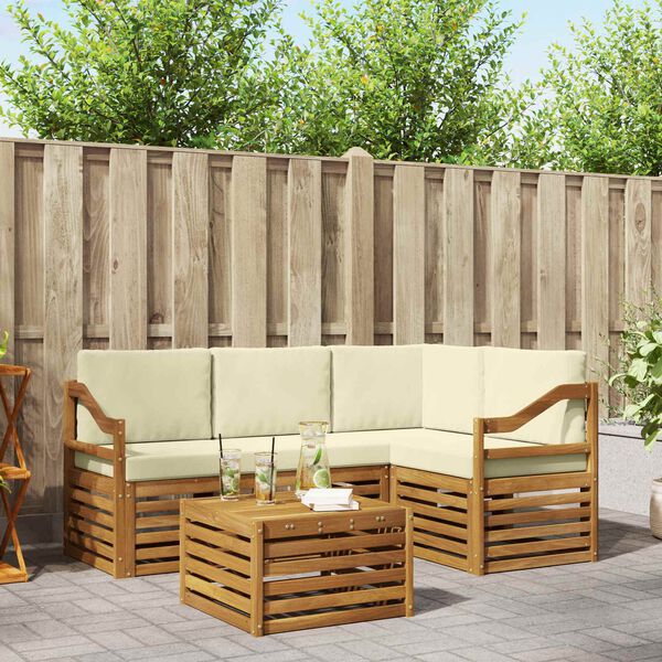 vidaXL Ensembles de meubles 5 pcs Naturel et Cr&egrave;me Bois d'ing&eacute;nierie