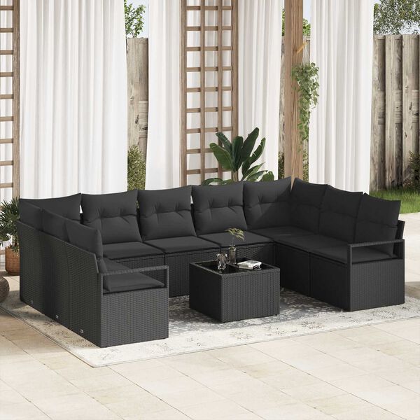vidaXL Ensemble de Canap&eacute;s avec coussin 10 pcs Noir polyrotin