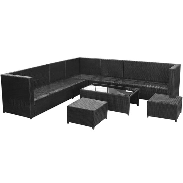 vidaXL Salon de jardin 8 pcs avec coussins r&eacute;sine tress&eacute;e noir