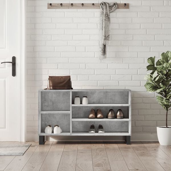 vidaXL Armoire &agrave; chaussures Gris b&eacute;ton 102x36x60 cm Bois d'ing&eacute;nierie