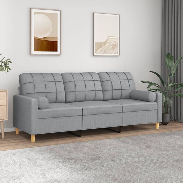 vidaXL Canap&eacute; 3 places avec oreillers gris clair 180 cm tissu