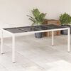 vidaXL Table de jardin avec dessus en verre blanc r&eacute;sine tress&eacute;e