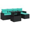 vidaXL Salon de jardin 6 pcs avec coussins noir r&eacute;sine tress&eacute;e acacia