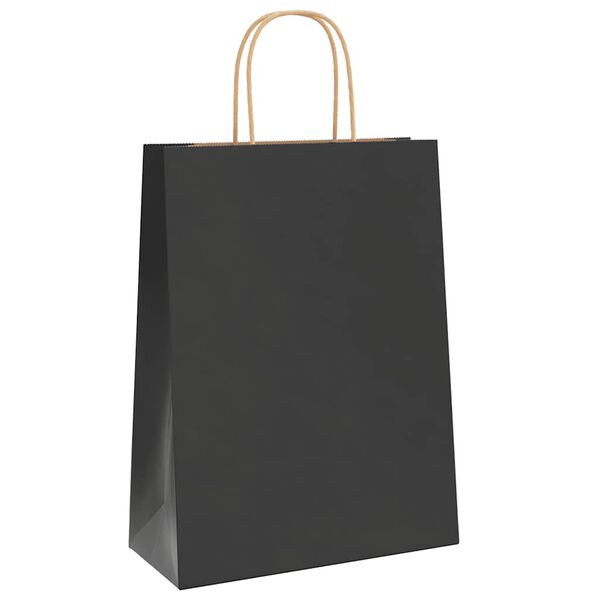 vidaXL Sacs en papier 50 pcs avec poign&eacute;es noir 26x12x35 cm
