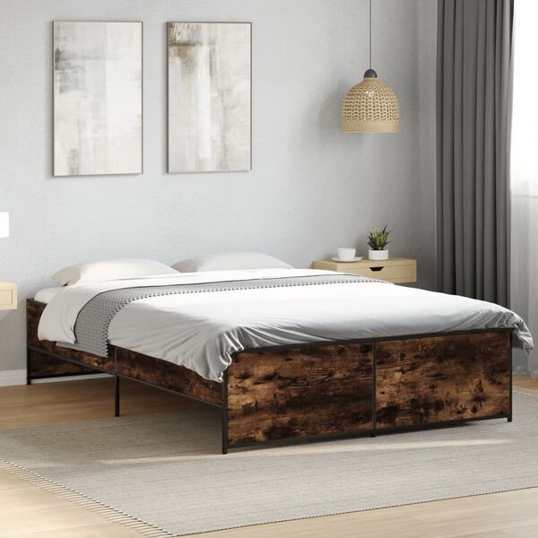 vidaXL Cadre de lit sans matelas ch&ecirc;ne fum&eacute; 140x190 cm