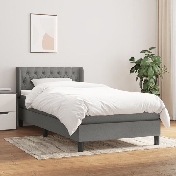 vidaXL Sommier &agrave; lattes de lit avec matelas Gris fonc&eacute; 90x200 cm Tissu