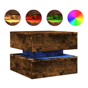 vidaXL Table basse avec lumi&egrave;res LED ch&ecirc;ne fum&eacute; 50x50x40 cm