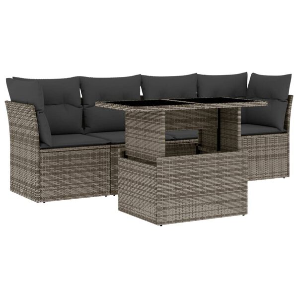 vidaXL Salon de jardin 5 pcs avec coussins gris r&eacute;sine tress&eacute;e