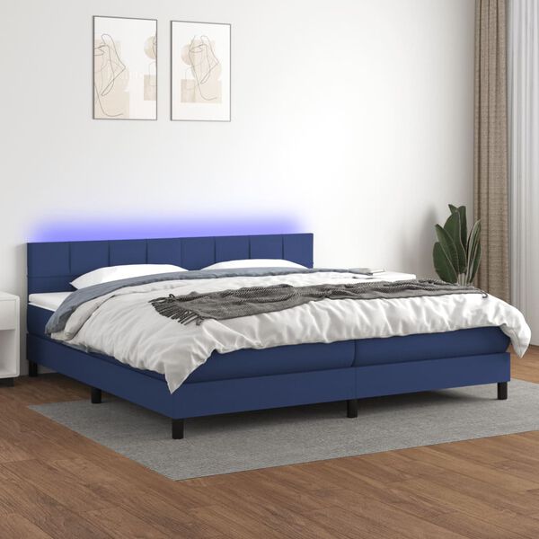 vidaXL Sommier &agrave; lattes de lit et matelas et LED Bleu 200x200 cm Tissu