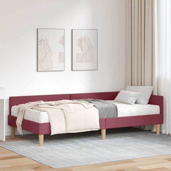 vidaXL Cadre de lit d'angle avec matelas avec matelas 2 pcs Gris tissu