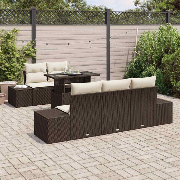 vidaXL Ensemble de canap&eacute; de jardin avec coussin 6 pcs Marron et Cr&egrave;me