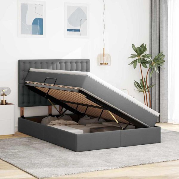 vidaXL Lit avec rangement et matelas Gris fonc&eacute; 140 x 190 cm Polyester