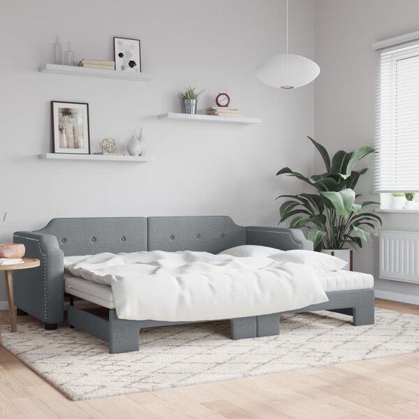 vidaXL Lit de jour avec gigogne et matelas gris clair 80x200 cm tissu