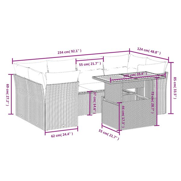 vidaXL Salon de jardin 7 pcs avec coussins noir r&eacute;sine tress&eacute;e