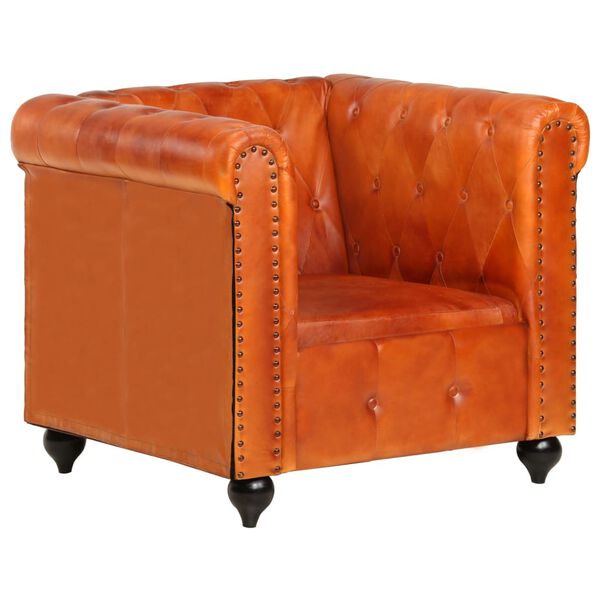 vidaXL Fauteuil Chesterfield Brun roux Cuir v&eacute;ritable
