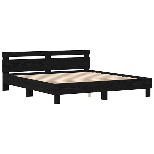 vidaXL Cadre de lit avec LED Ch&ecirc;ne noir 200 x 200 cm Bois d'ing&eacute;nierie