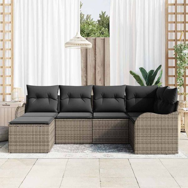 vidaXL Ensemble de canap&eacute; de jardin avec coussin 6 pcs Gris Poly rotin