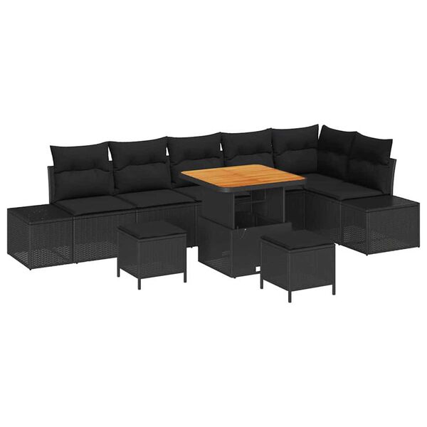 vidaXL Ensemble de canap&eacute; de jardin avec coussin 9 pcs Noir Poly rotin