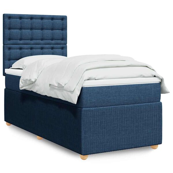 vidaXL Sommier &agrave; lattes de lit avec matelas Bleu 90x190 cm Tissu