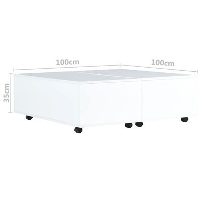 vidaXL Table basse Blanc brillant 100 x 100 x 35 cm