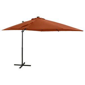 vidaXL Parasol de jardin en porte-&agrave;-faux avec m&acirc;t et lumi&egrave;res LED