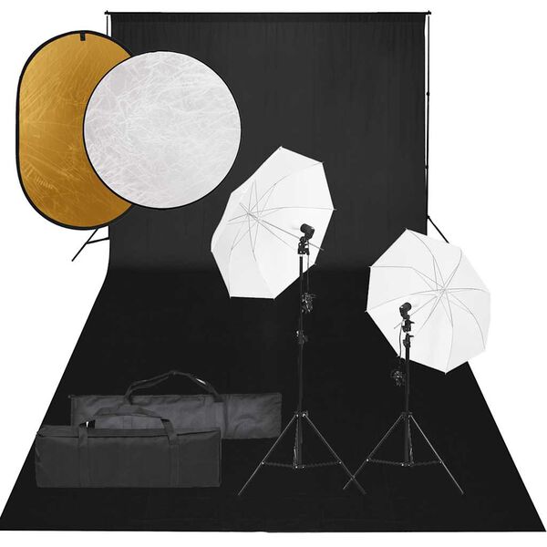 vidaXL Kit de studio photo avec &eacute;clairage toile de fond et r&eacute;flecteur