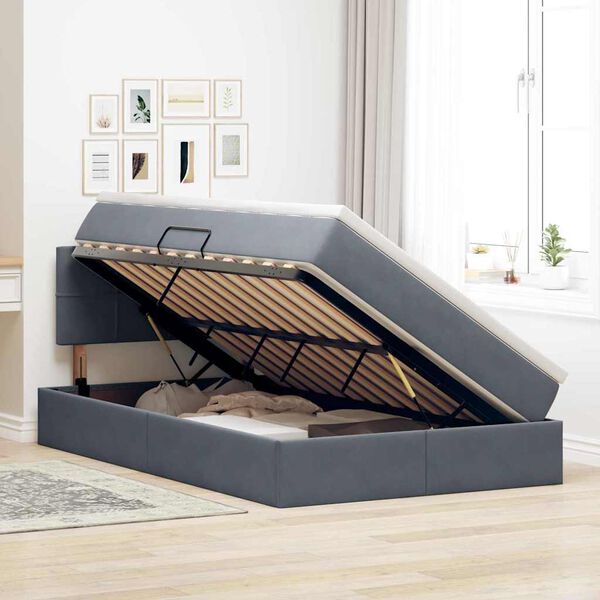 vidaXL Lit avec rangement et LED Gris fonc&eacute; 120 x 190 cm Velours