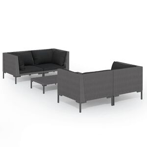 vidaXL Salon de jardin 5 pcs avec coussins R&eacute;sine tress&eacute;e Gris fonc&eacute;