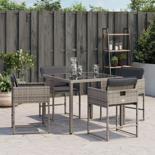 vidaXL Chaises de jardin avec coussins lot de 4 gris r&eacute;sine tress&eacute;e