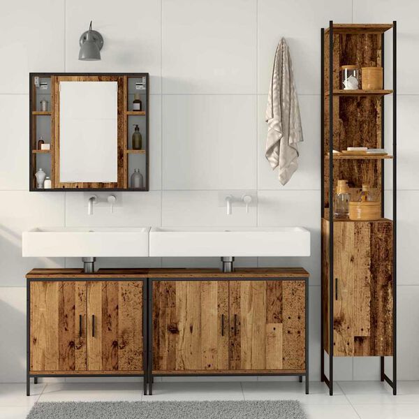 vidaXL Ensemble de mobilier de salle de bain avec &eacute;tag&egrave;re 4 pcs Marron