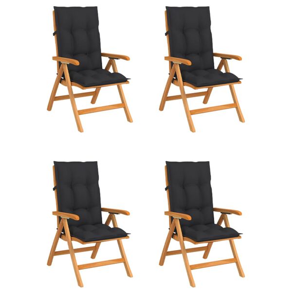 vidaXL Chaises inclinables de jardin et coussins lot de 4 Teck solide