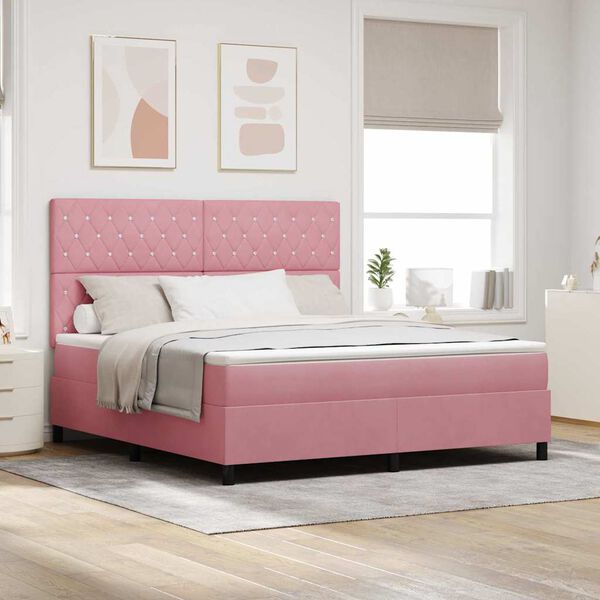 vidaXL Lit &agrave; ressorts avec matelas Rose 180 x 200 cm tissu