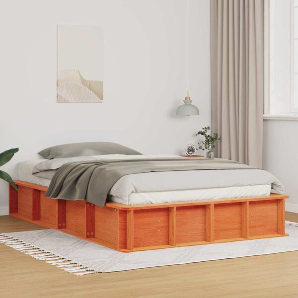 vidaXL Cadre de lit Cire marron 120 x 190 cm Bois de pin massif